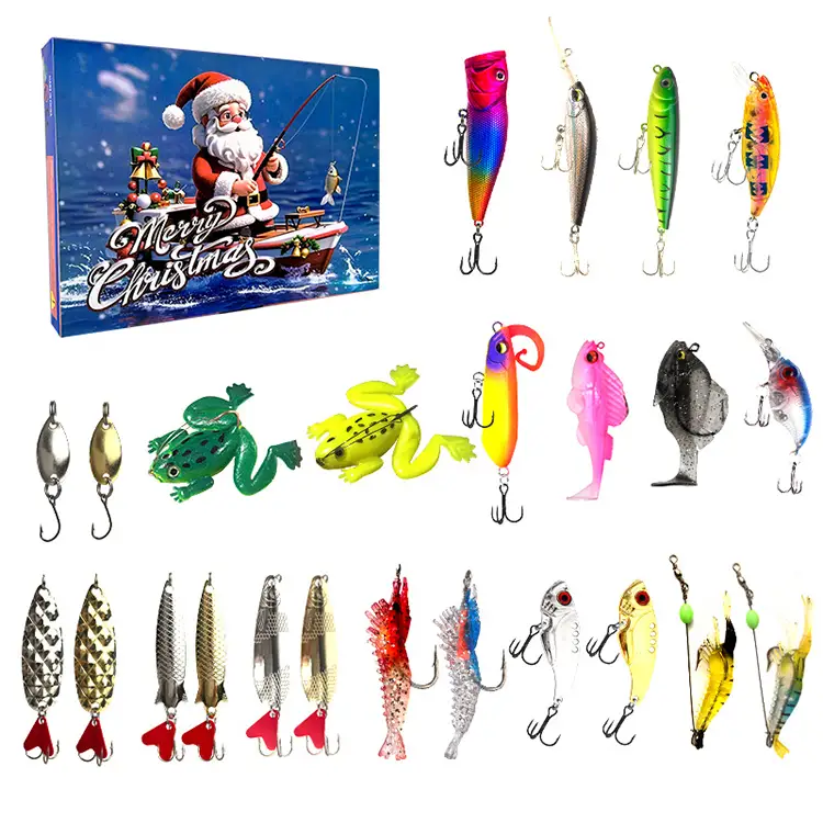 24-Piece Christmas Fishing Lure Set | Blind Box Multi-Variety Fishing Bait Gift Box for Anglers - 24-piece Lure Bait