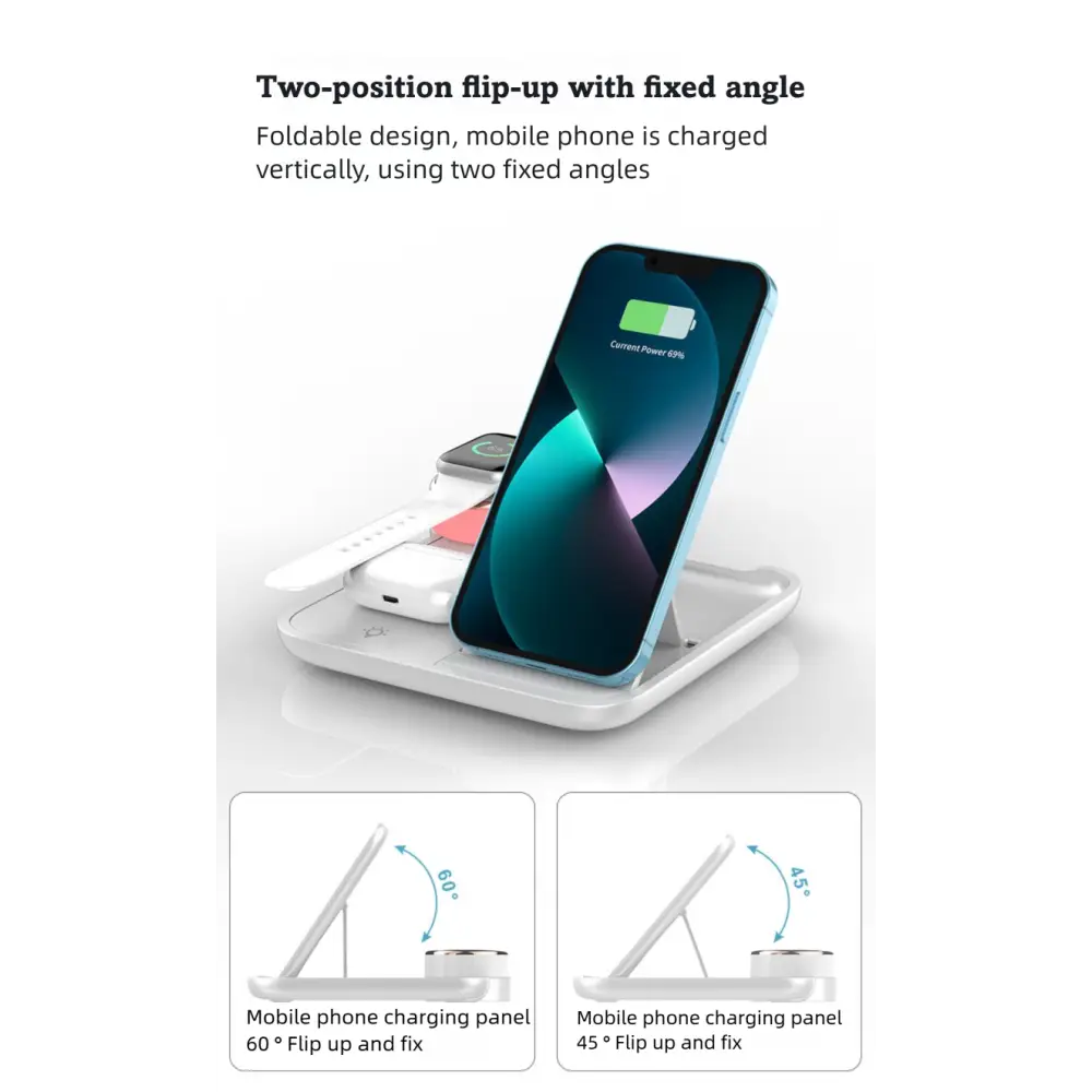 4-in-1 Desktop Wireless Charger with Phone Stand | Fast Charging Station for Phone & Smartwatch - Electronics