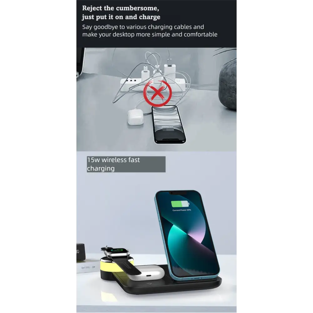 4-in-1 Desktop Wireless Charger with Phone Stand | Fast Charging Station for Phone & Smartwatch - Electronics