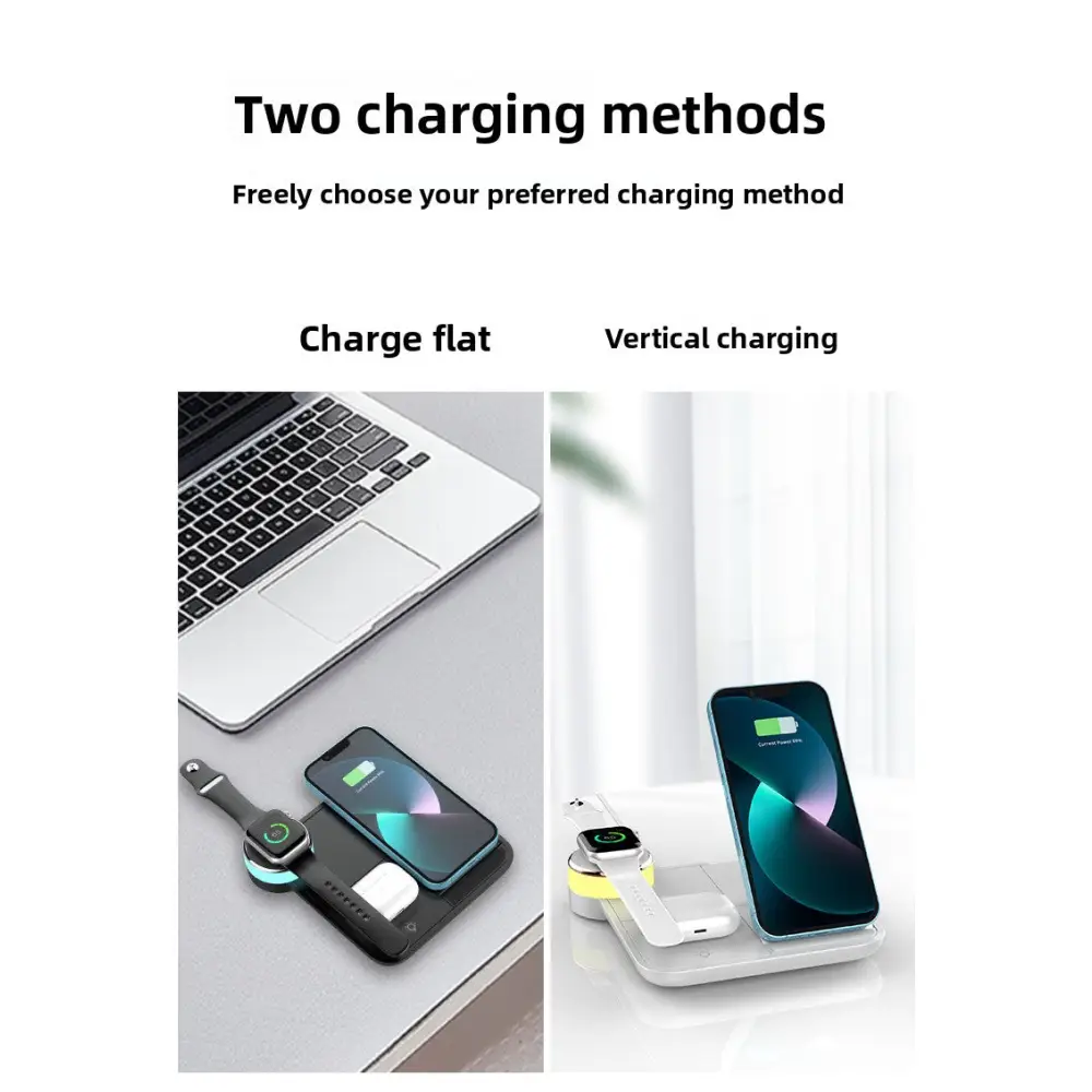 4-in-1 Desktop Wireless Charger with Phone Stand | Fast Charging Station for Phone & Smartwatch - Electronics