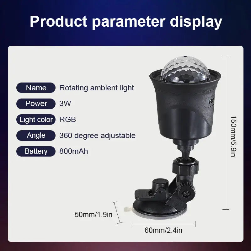 Colorful Rotating Lantern 5V USB Rechargeable Crystal Magic Ball Car Atmosphere Light Sound-Controlled Flashing Disco
