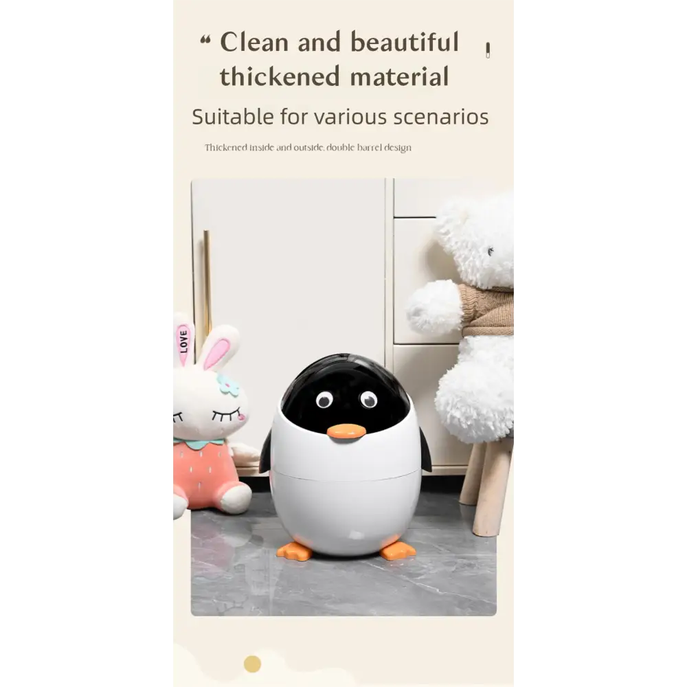 Cute Penguin Trash Can with Lid – Odor-Proof & Durable Perfect for Living Room Bedroom Bathroom - Trash
