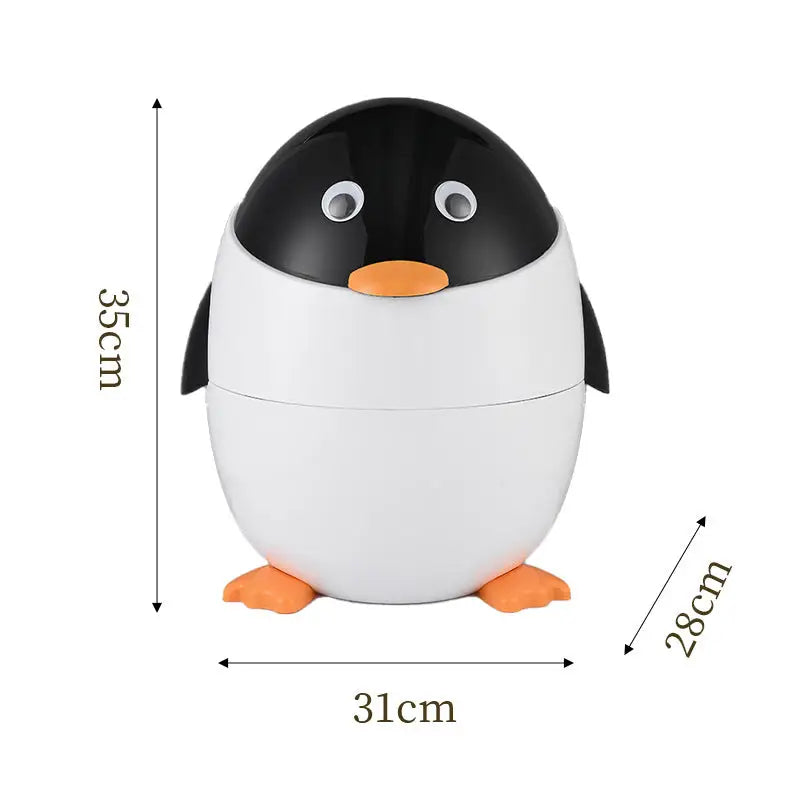 Cute Penguin Trash Can with Lid – Odor-Proof & Durable Perfect for Living Room Bedroom Bathroom - Penguin trash