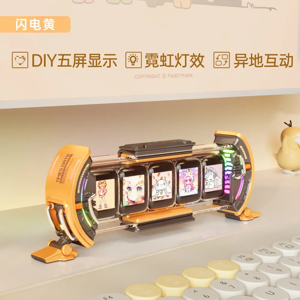 Cyberpunk Pixel Display Clock Tower | 5-Screen Linked Electronic Sub Display - Lightning Yellow - Electronics