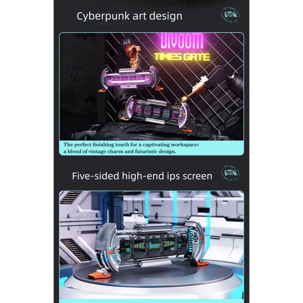 Cyberpunk Pixel Display Clock Tower | 5-Screen Linked Electronic Sub Display - Electronics