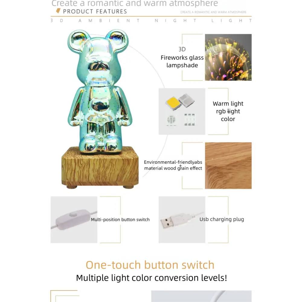 Glowing Bear Night Light Internet Celebrity Violent Bear Table Lamp Bedside Lamp Qixi Festival Gift Birthday Gift