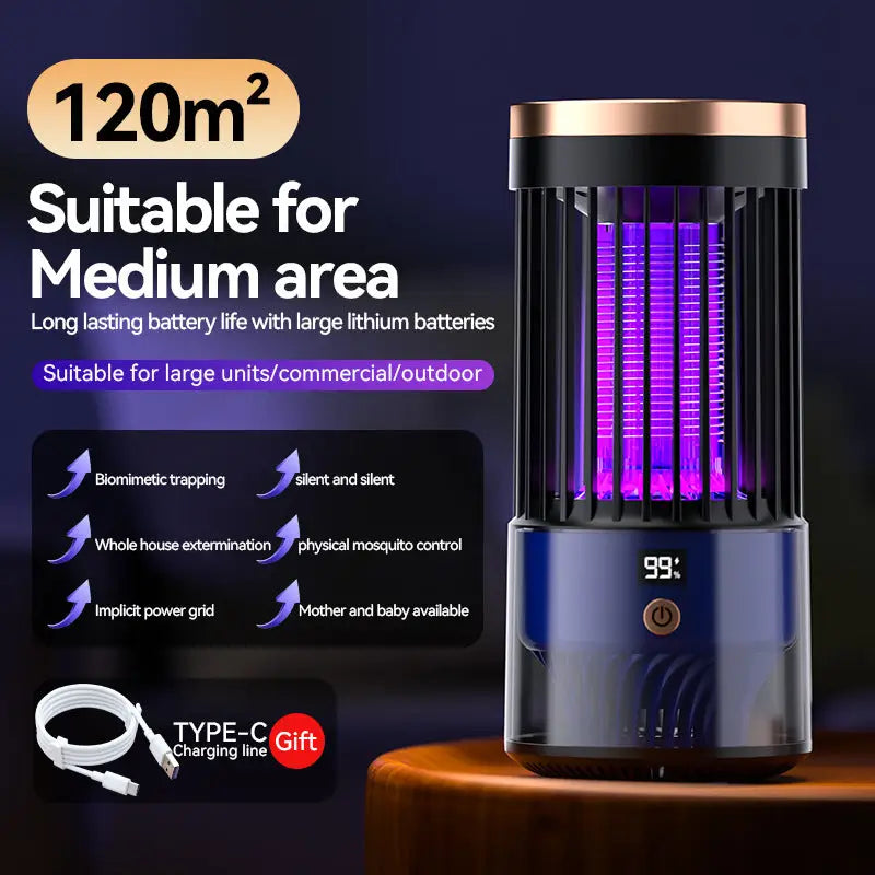 Inhalation Type Household Indoor and Outdoor Rechargeable Mosquito Trap and Killer Lamp - SJD-01 Black Mosquito Killer