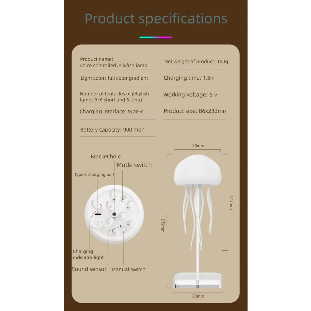 Intelligent Voice-Controlled Jellyfish Lamp Floating Atmosphere Light Creative Night Light Smart Touch Feet Colorful
