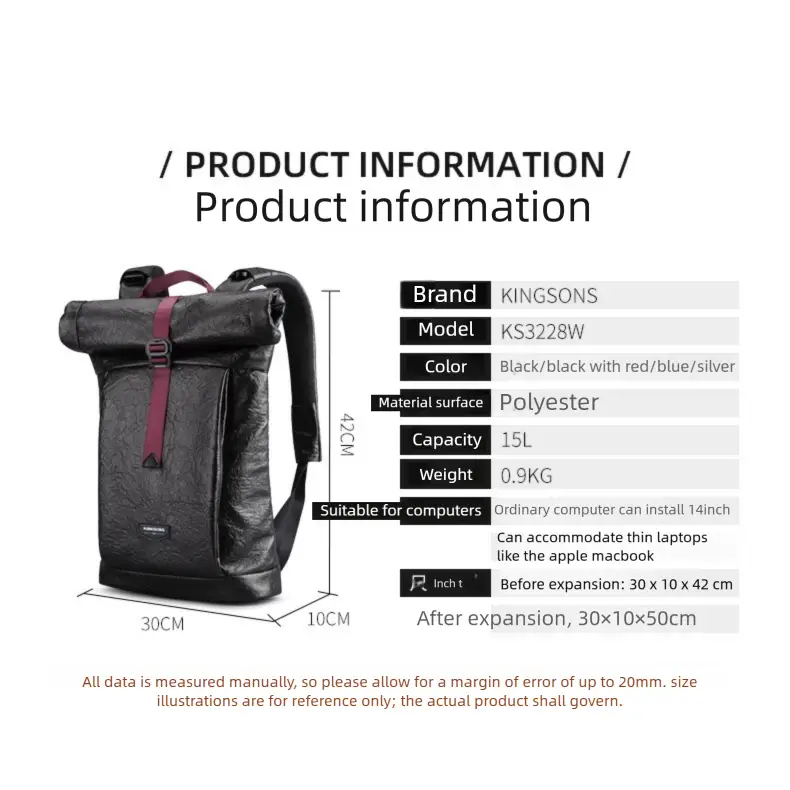 Jinshengsi New Men’s Backpack European and American Retro Trend Waterproof Foldable Sports Backpack for College