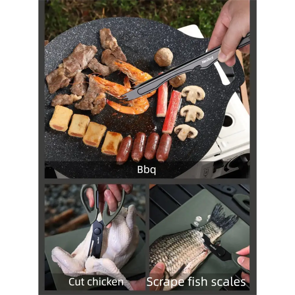 Magic Outdoor BBQ Tool Box Kitchenware Portable Set Camping Cutting Board Peeler Picnic Cooking - Army Green