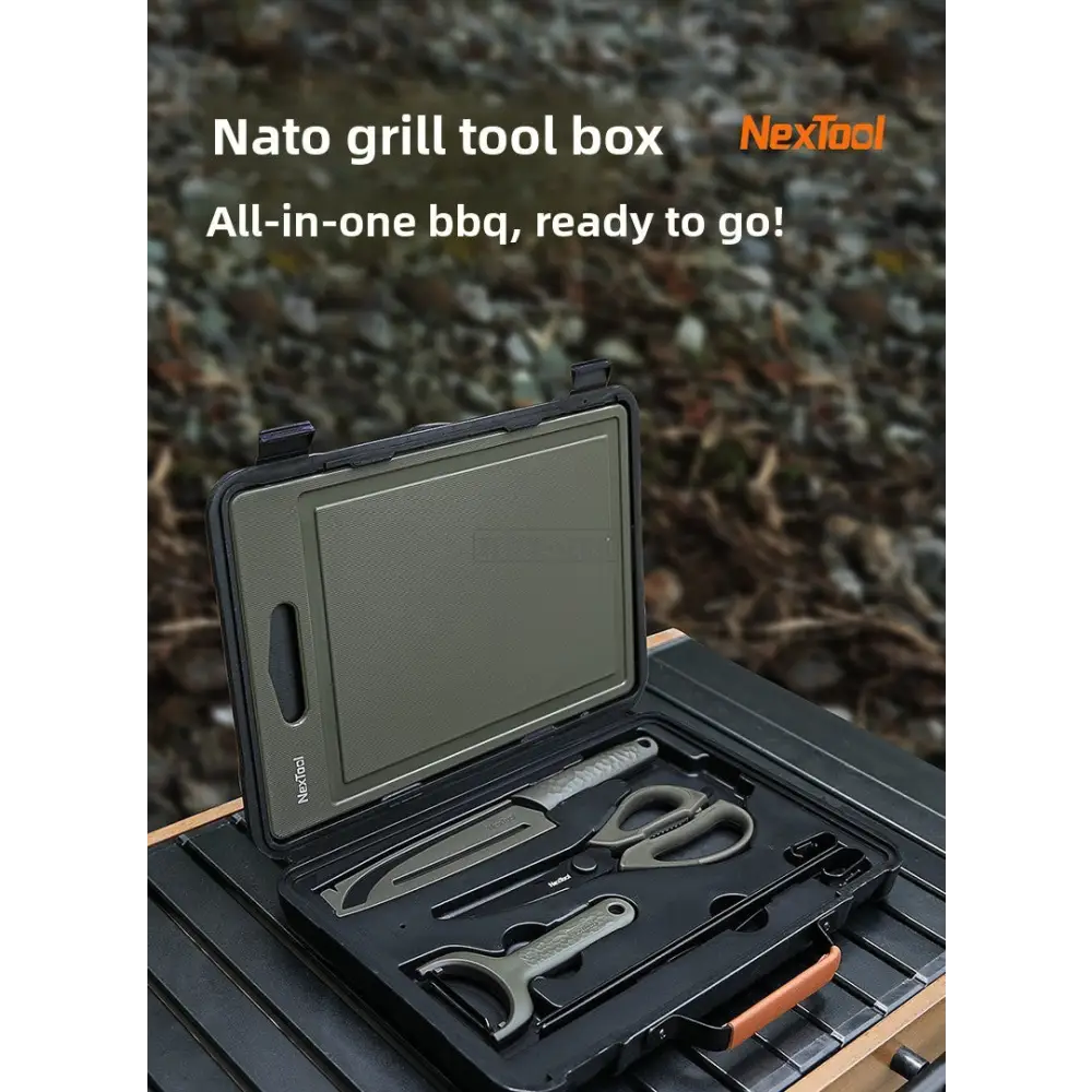 Magic Outdoor BBQ Tool Box Kitchenware Portable Set Camping Cutting Board Peeler Picnic Cooking - Army Green