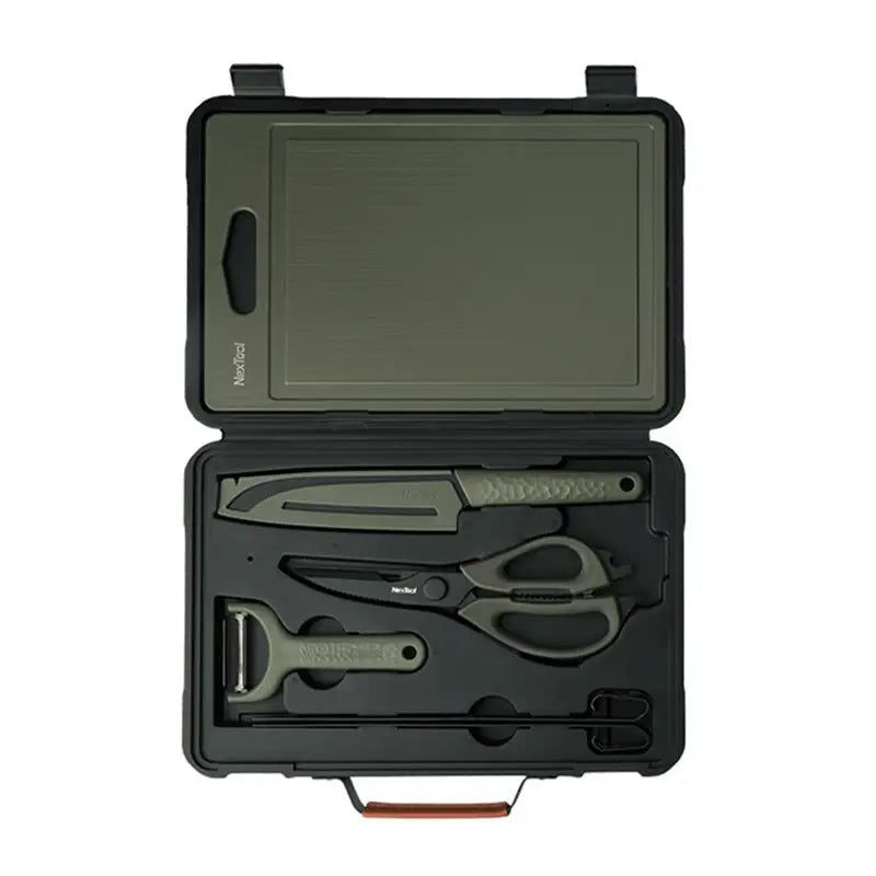 Magic Outdoor BBQ Tool Box Kitchenware Portable Set Camping Cutting Board Peeler Picnic Cooking - Army Green