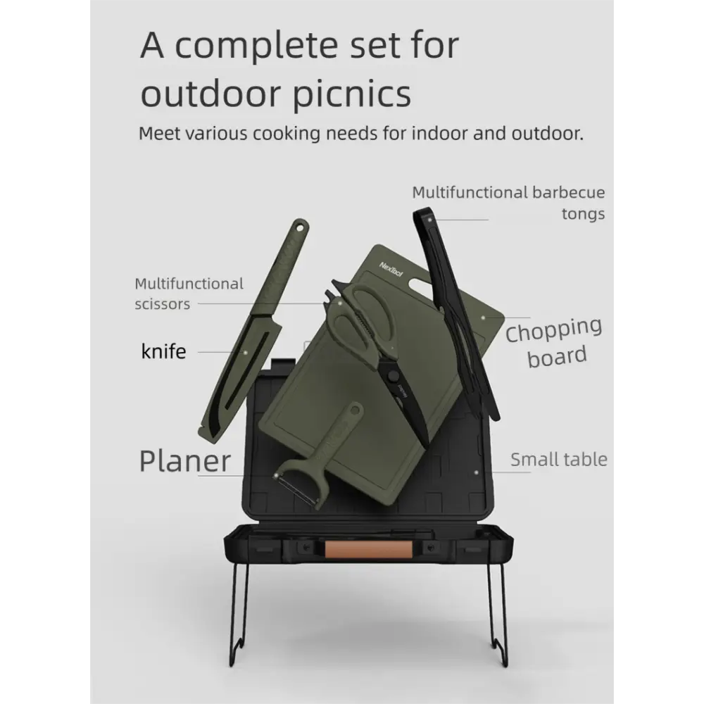 Magic Outdoor BBQ Tool Box Kitchenware Portable Set Camping Cutting Board Peeler Picnic Cooking - Army Green