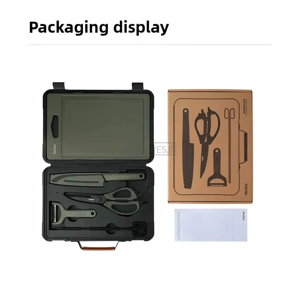 Magic Outdoor BBQ Tool Box Kitchenware Portable Set Camping Cutting Board Peeler Picnic Cooking - Army Green