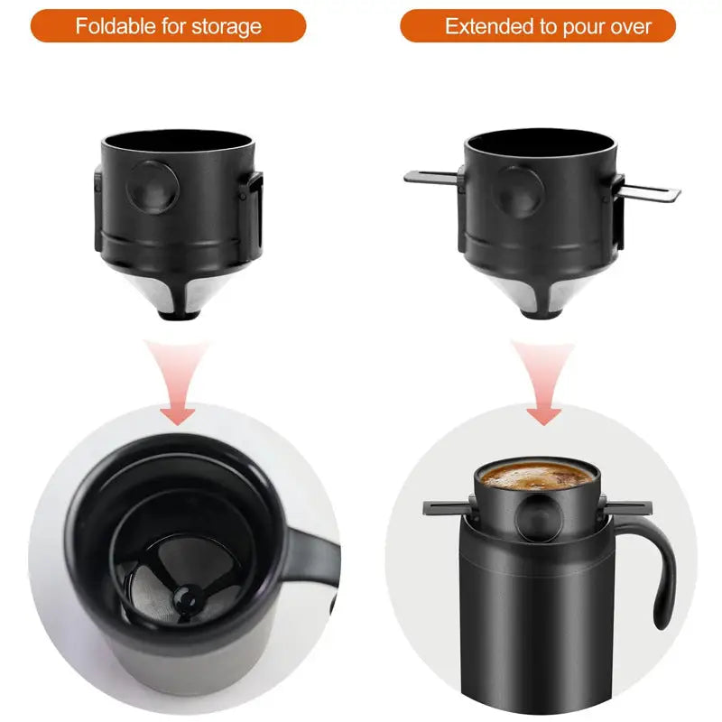 Outdoor Portable Pour-Over Coffee Cup Set – Stainless Steel Insulated Travel Mug for Home & Travel - Outdoor & Survival