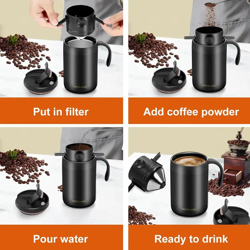 Outdoor Portable Pour-Over Coffee Cup Set – Stainless Steel Insulated Travel Mug for Home & Travel - Outdoor & Survival