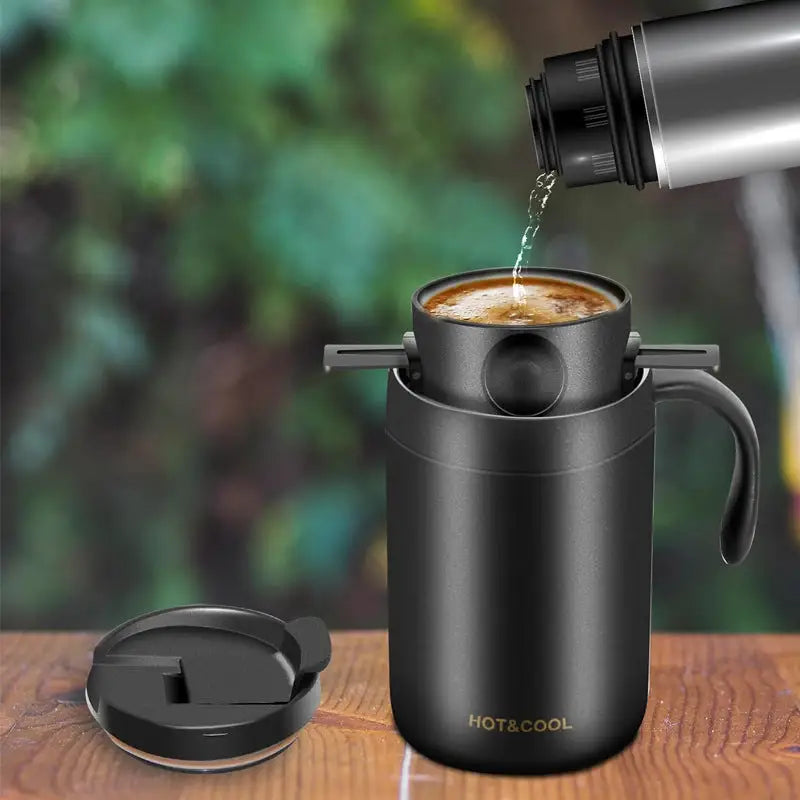 Outdoor Portable Pour-Over Coffee Cup Set – Stainless Steel Insulated Travel Mug for Home & Travel - Outdoor & Survival