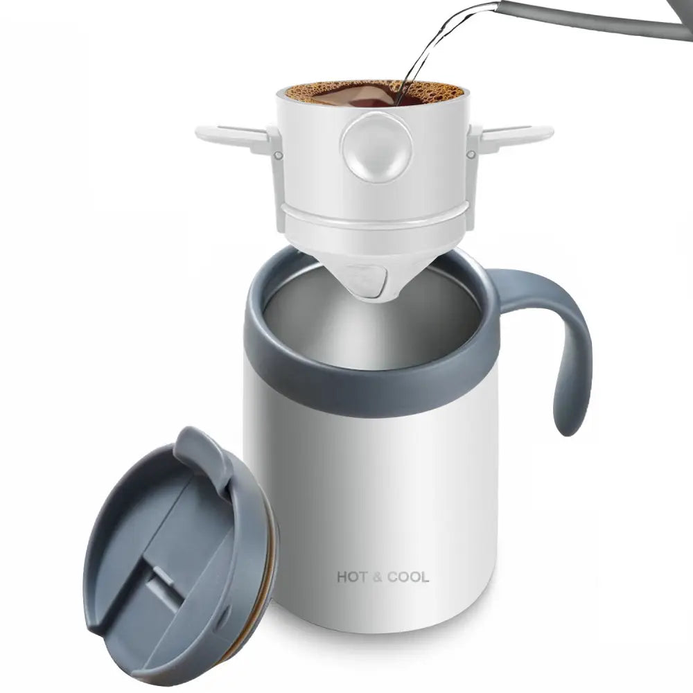 Outdoor Portable Pour-Over Coffee Cup Set – Stainless Steel Insulated Travel Mug for Home & Travel - White thermos cup