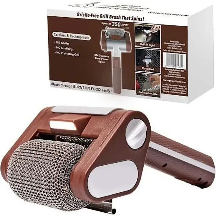Rechargeable BBQ Grill Brush | Stainless Steel Roller with Light & Bristle-Free Design - Outdoor & Survival Gear / Tool