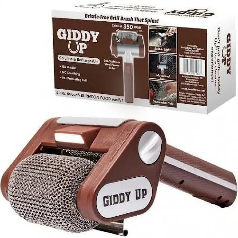 Rechargeable BBQ Grill Brush | Stainless Steel Roller with Light & Bristle-Free Design - Brown Style - Outdoor &
