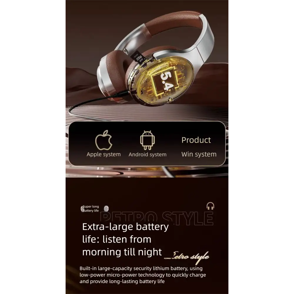 Retro Bluetooth Over-Ear Headphones | Wireless Metal Design Long Battery Life for Sports & Travel - Electronics