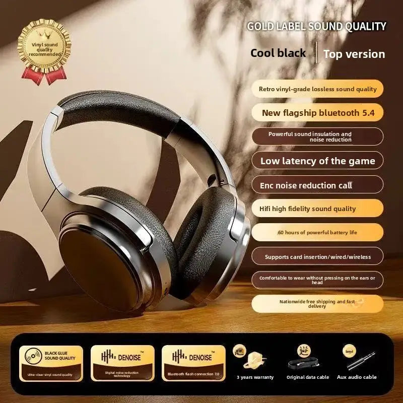 Retro Bluetooth Over-Ear Headphones | Wireless Metal Design Long Battery Life for Sports & Travel - Cool black
