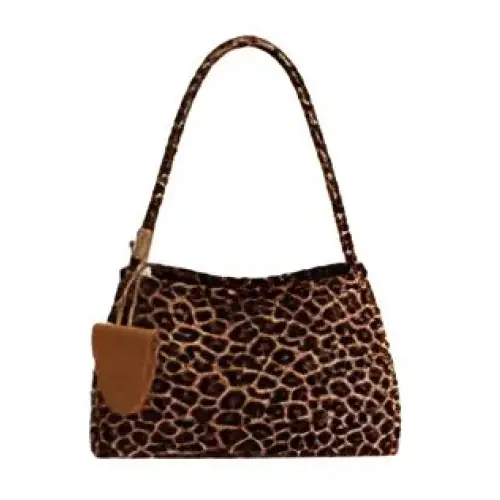 Single Shoulder Bag Small Square Bag PU Women’s Bag One Size Sewing Line - Leopard Brown / Free size - Fashion