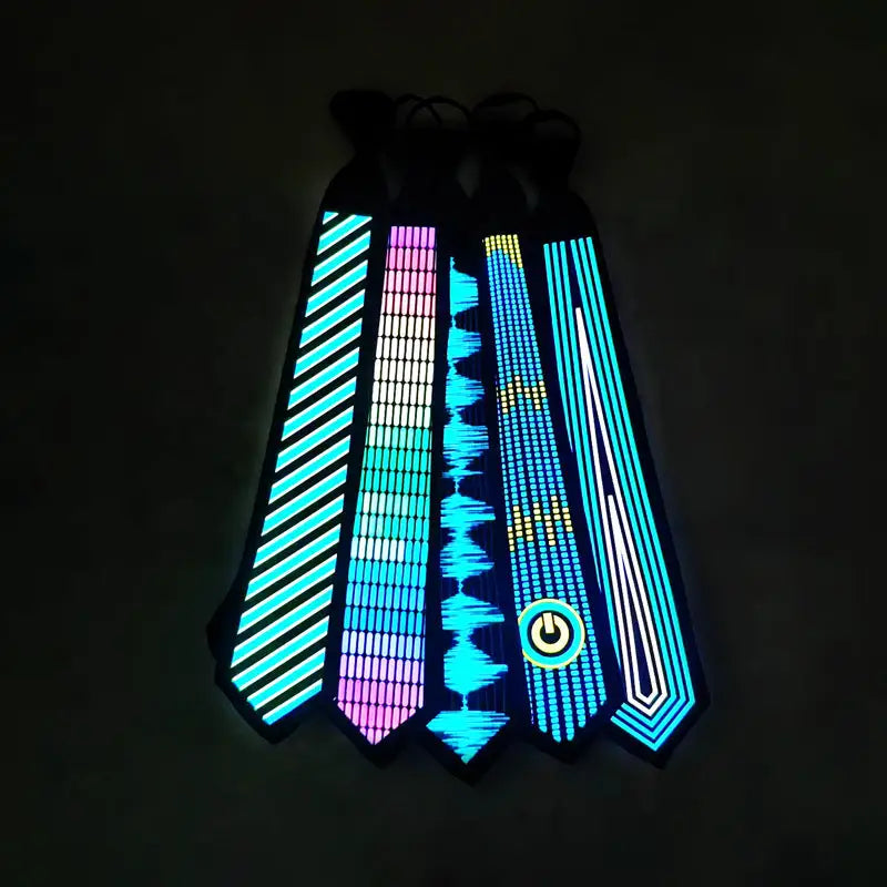 Voice-activated luminous tie Christmas ball party performance fun Halloween pattern voice-activated el luminous tie
