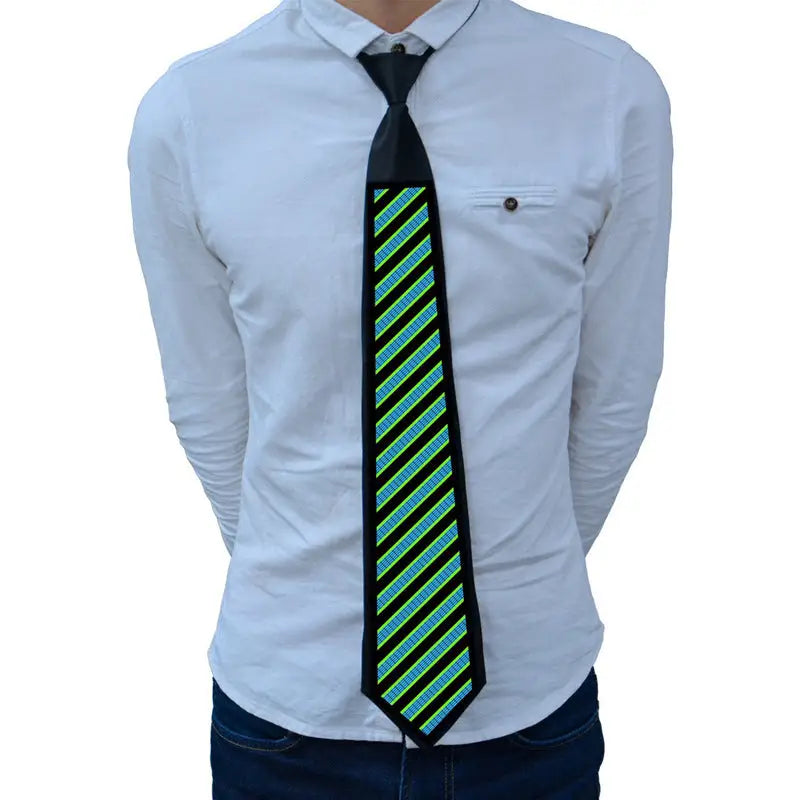 Voice-activated luminous tie Christmas ball party performance fun Halloween pattern voice-activated el luminous tie