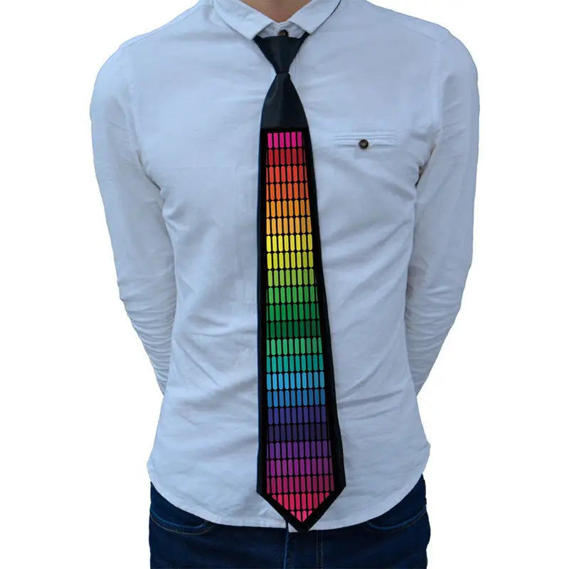 Voice-activated luminous tie Christmas ball party performance fun Halloween pattern voice-activated el luminous tie