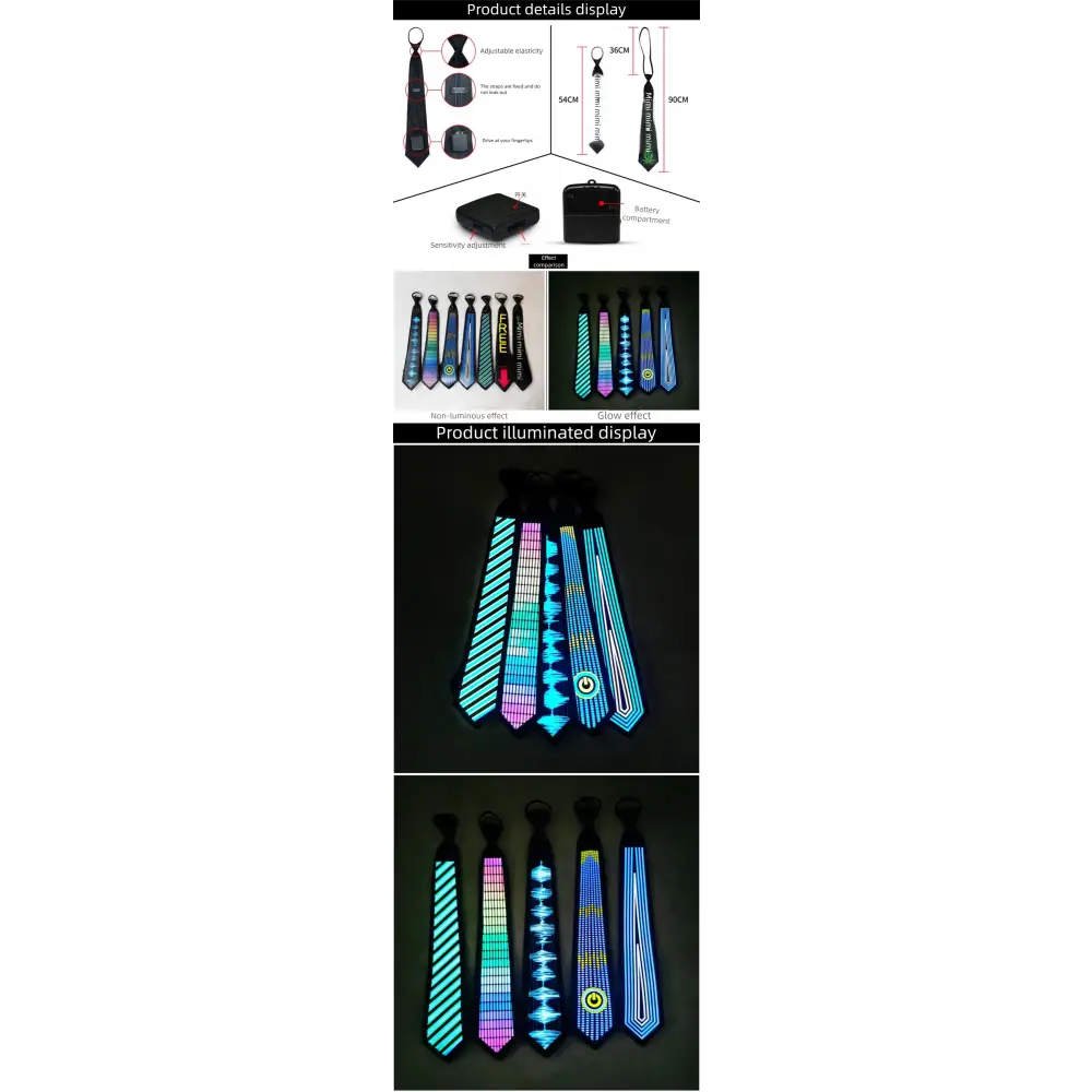 Voice-activated luminous tie Christmas ball party performance fun Halloween pattern voice-activated el luminous tie
