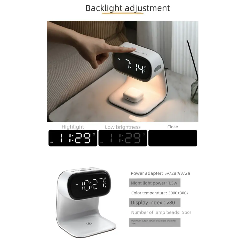 Wireless Charging Clock Night Light Multi-Functional Plug-in Home Bedside Lamp Light Luxury High-End Alarm Clock Lamp