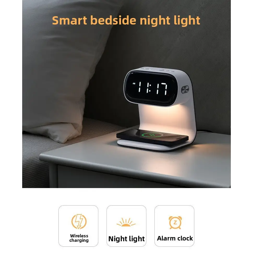 Wireless Charging Clock Night Light Multi-Functional Plug-in Home Bedside Lamp Light Luxury High-End Alarm Clock Lamp