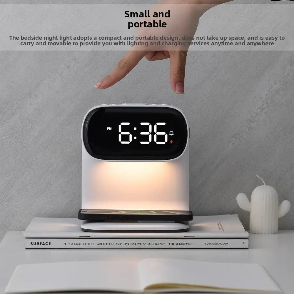 Wireless Charging Clock Night Light Multi-Functional Plug-in Home Bedside Lamp Light Luxury High-End Alarm Clock Lamp