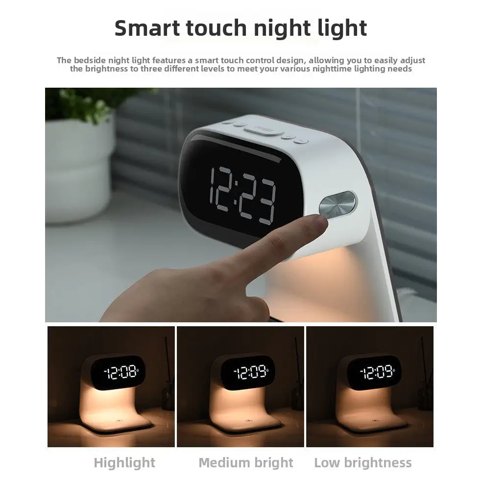 Wireless Charging Clock Night Light Multi-Functional Plug-in Home Bedside Lamp Light Luxury High-End Alarm Clock Lamp