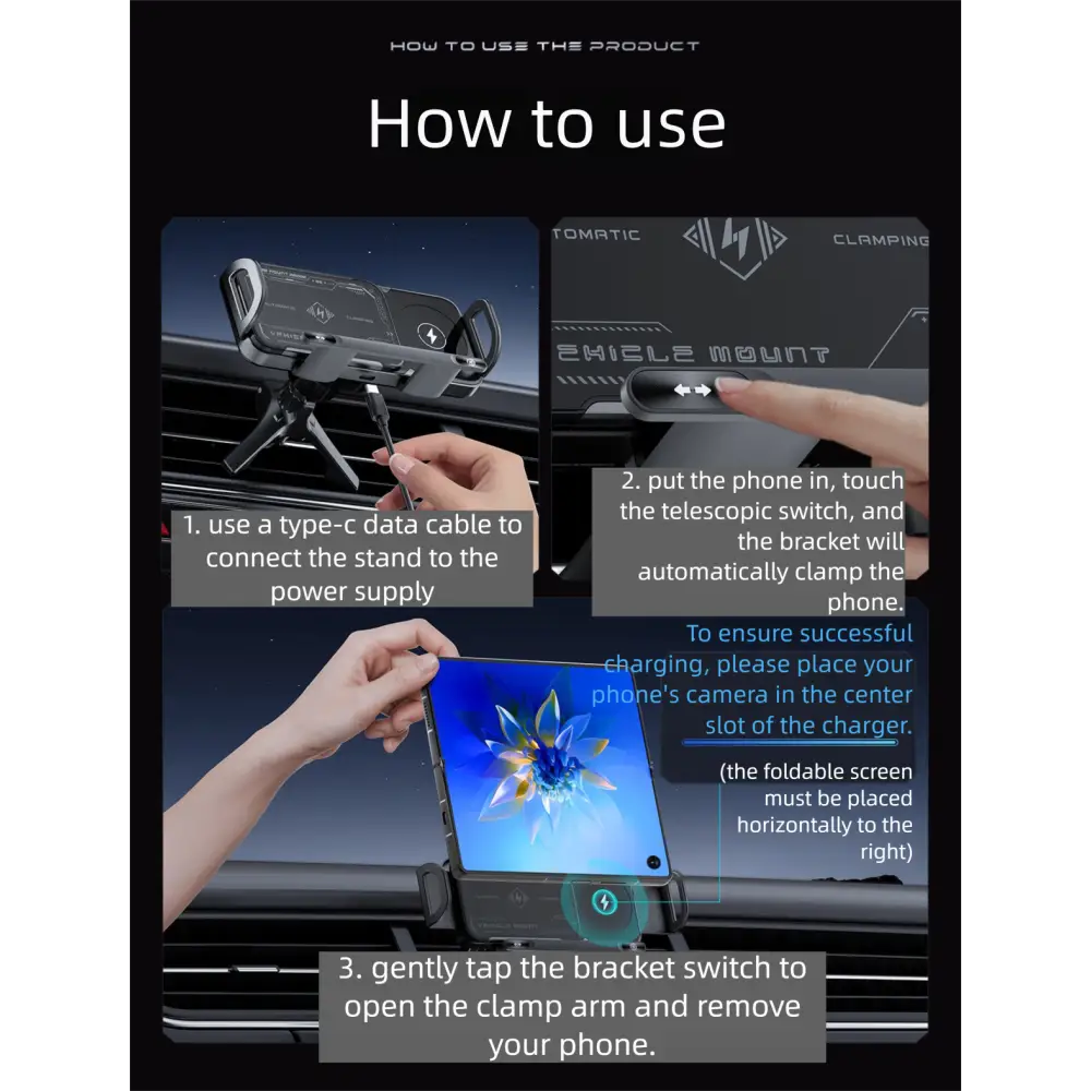Wireless Fast Charging Car Phone Holder Compatible with Huawei Samsung ZFold 40% off Foldable Phone Holder