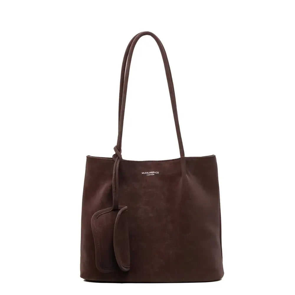 Women’s PU Embossed Bucket Bag with Magnetic Buckle – Ethnic Style - coffee / Free size - Fashion / Women’s Bags