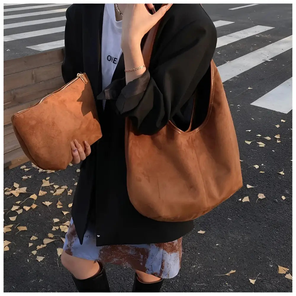 Women’s Suede Shoulder Tote Bag – Magnetic Buckle Commuter Handbag - Fashion / Women’s Bags / Shoulder & Tote Bags