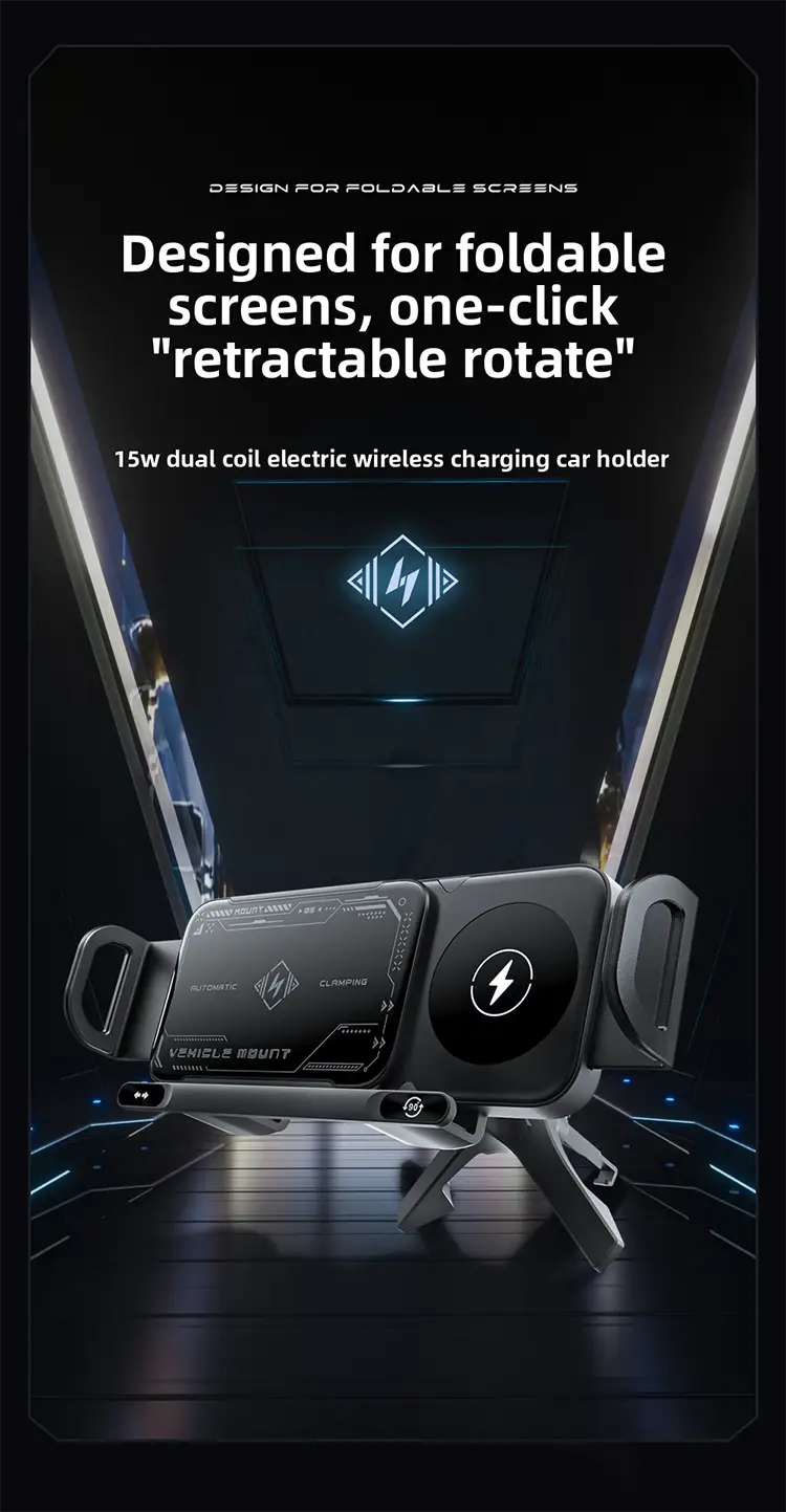 Car Phone Holder with Wireless Charging | Flat & Foldable | Vertical & Horizontal