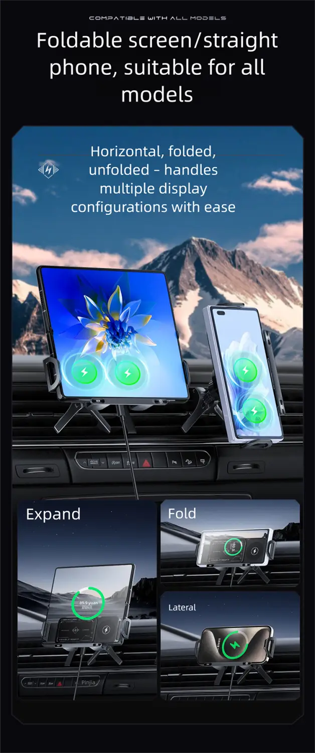 Car Phone Holder with Wireless Charging | Flat & Foldable | Vertical & Horizontal