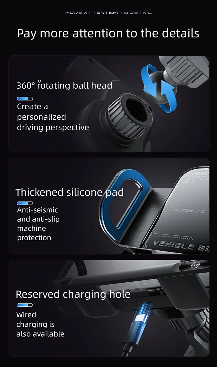 Car Phone Holder with Wireless Charging | Flat & Foldable | Vertical & Horizontal