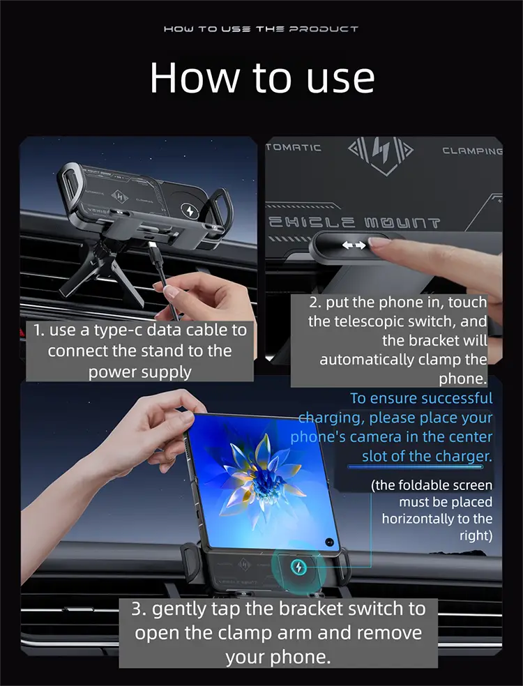 Car Phone Holder with Wireless Charging | Flat & Foldable | Vertical & Horizontal