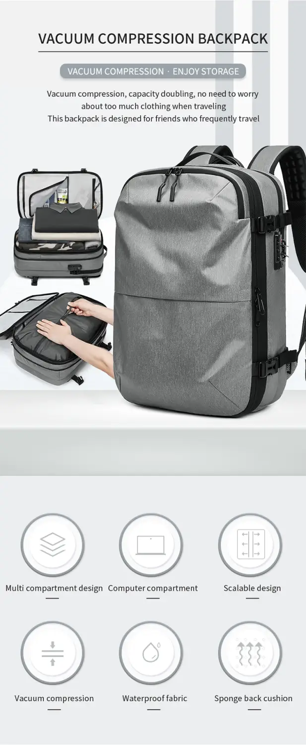 Vacuum Compression Backpack Business Travel Large Capacity Travel Backpack Water-Repellent Luggage Bag Multi-Functional