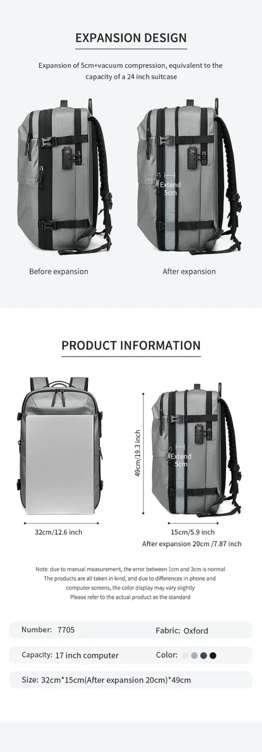 Vacuum Compression Backpack Business Travel Large Capacity Travel Backpack Water-Repellent Luggage Bag Multi-Functional