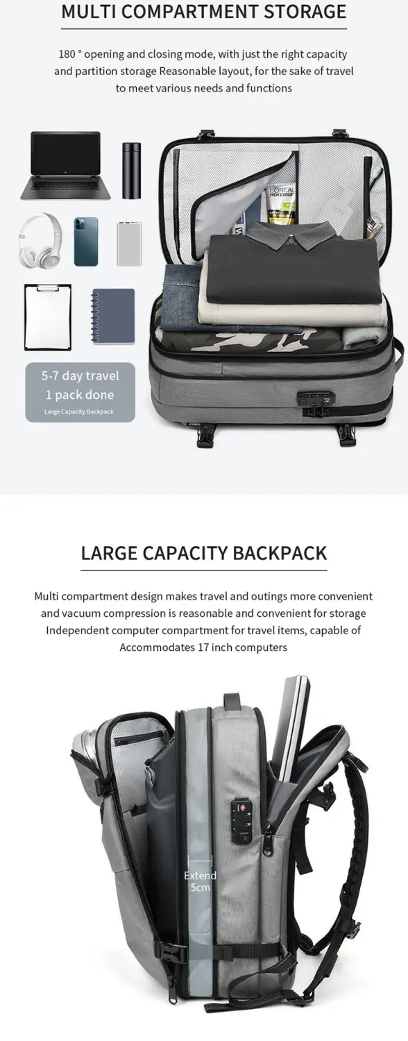 Vacuum Compression Backpack Business Travel Large Capacity Travel Backpack Water-Repellent Luggage Bag Multi-Functional