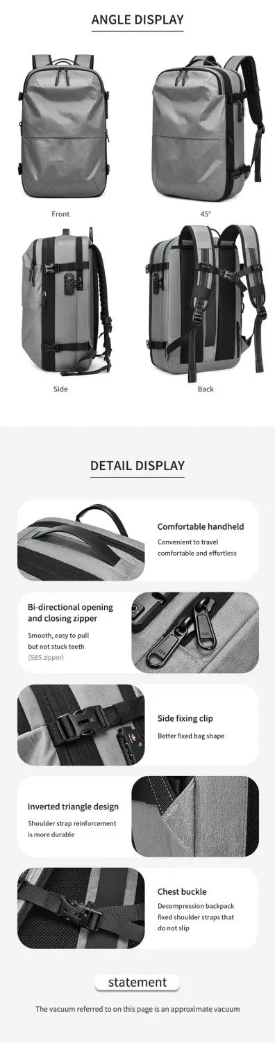 Vacuum Compression Backpack Business Travel Large Capacity Travel Backpack Water-Repellent Luggage Bag Multi-Functional