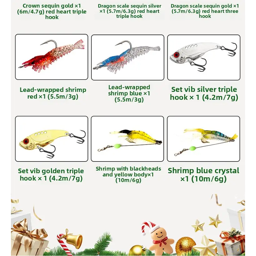 24-Piece Christmas Fishing Lure Set | Blind Box Multi-Variety Fishing Bait Gift Box for Anglers - 24-piece Lure Bait