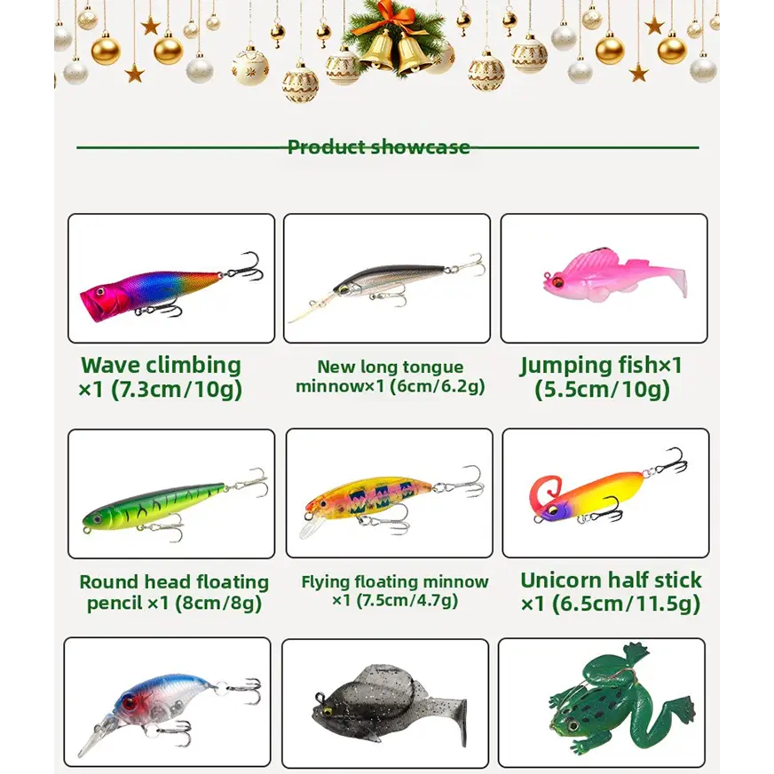 24-Piece Christmas Fishing Lure Set | Blind Box Multi-Variety Fishing Bait Gift Box for Anglers - 24-piece Lure Bait