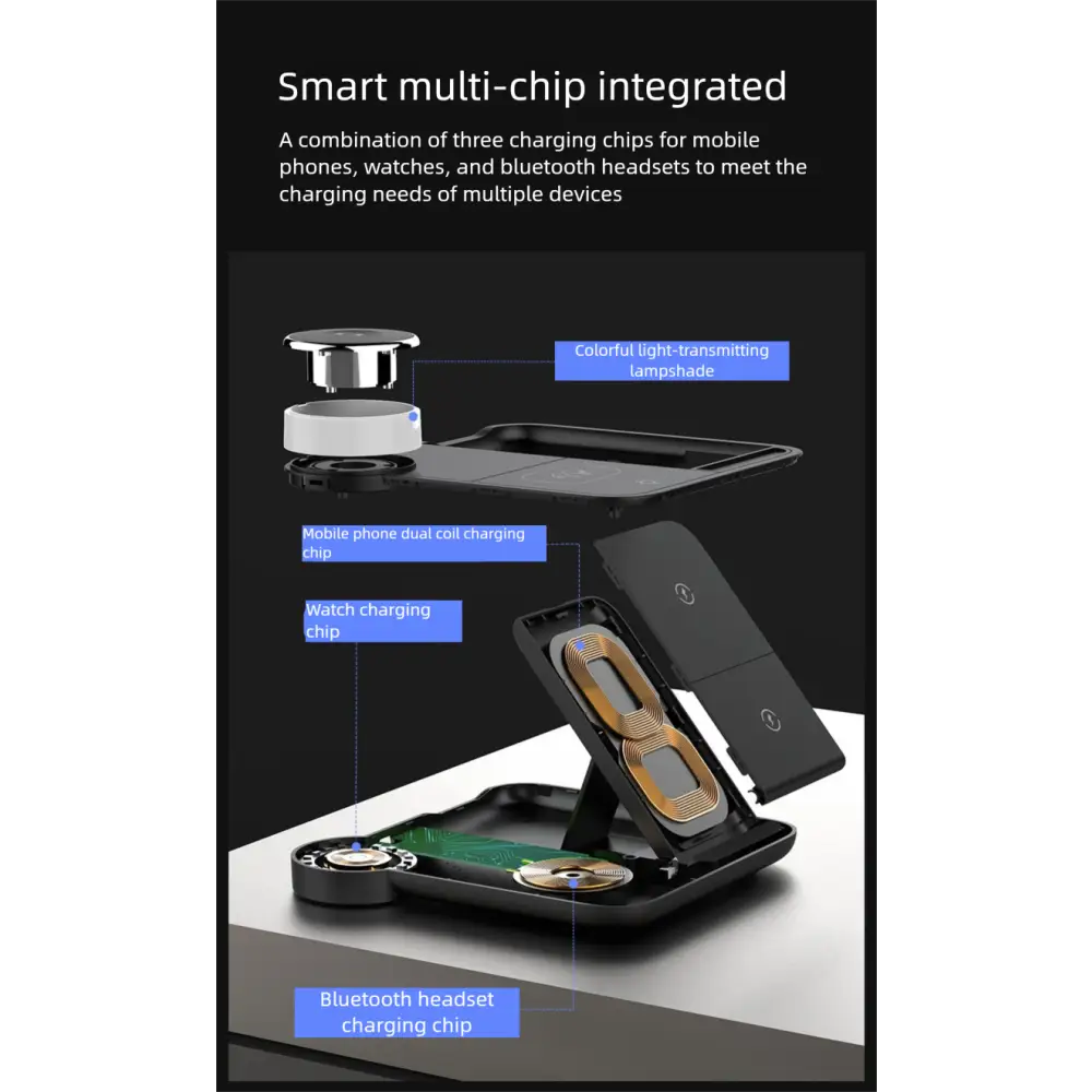 4-in-1 Desktop Wireless Charger with Phone Stand | Fast Charging Station for Phone & Smartwatch - Electronics
