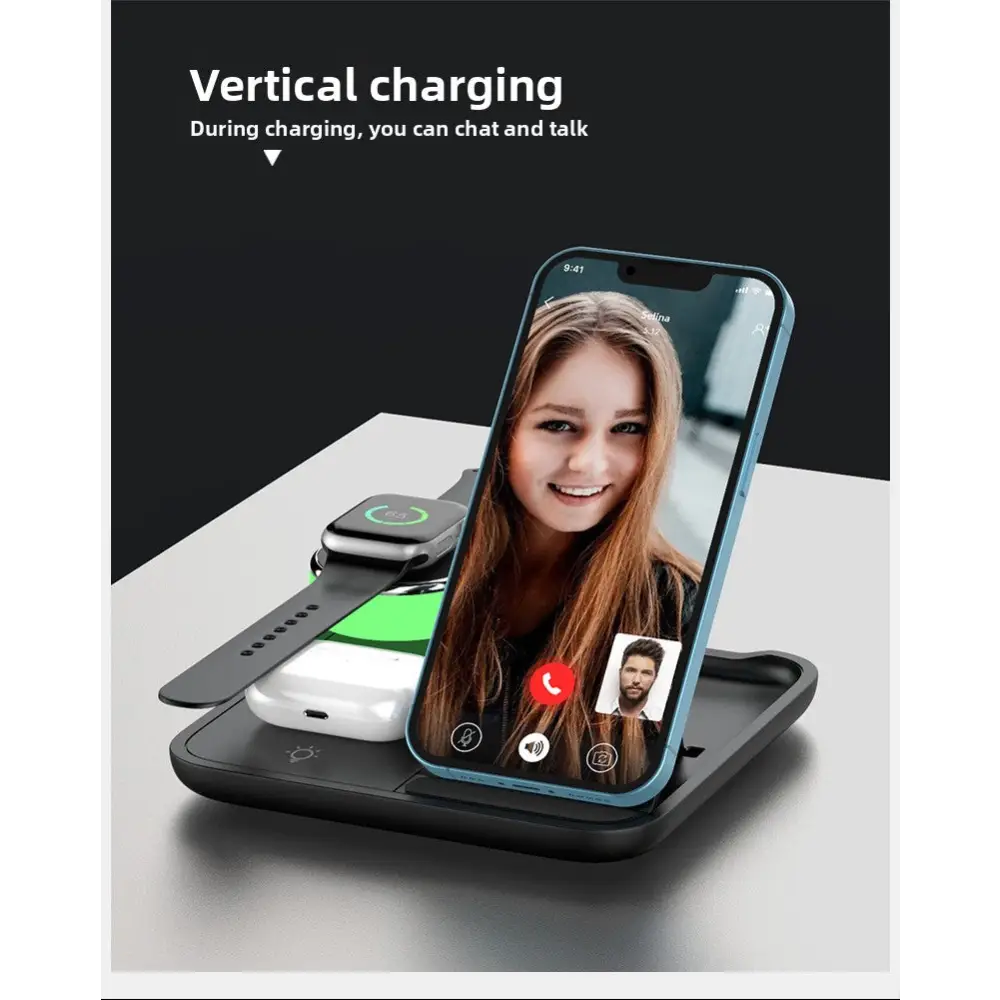 4-in-1 Desktop Wireless Charger with Phone Stand | Fast Charging Station for Phone & Smartwatch - Electronics